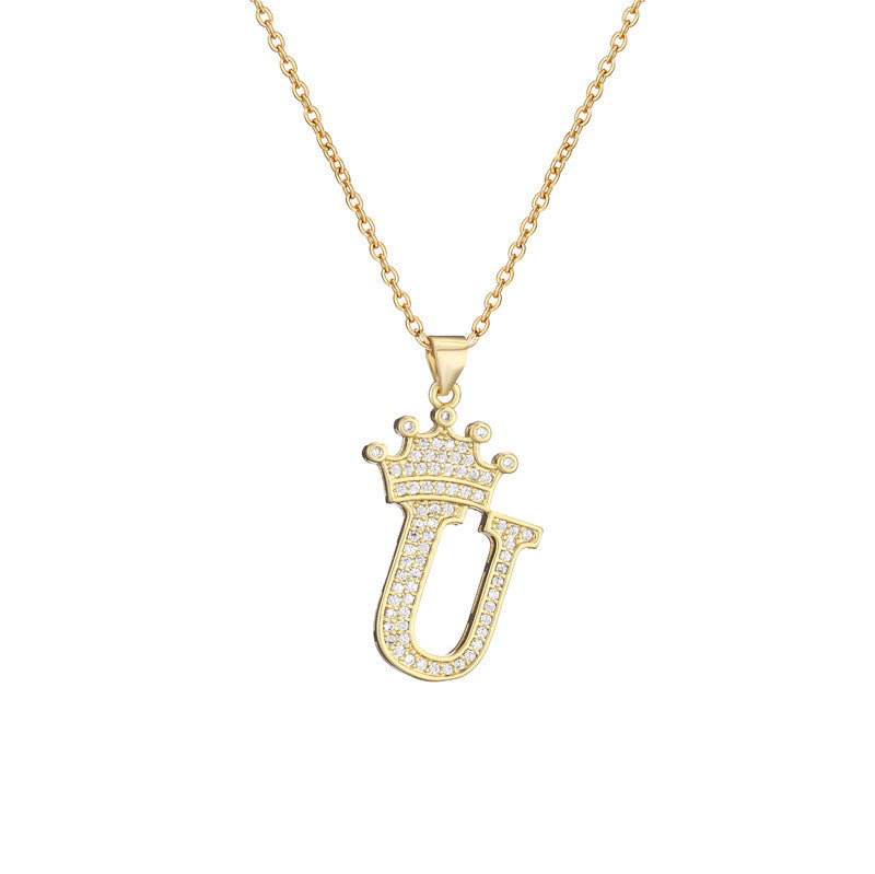 Wholesale Gold Plated Zirconia Letter Copper Necklace